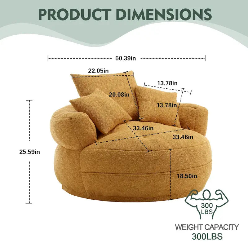 Round Lazy Sofa Chair – White/Blue/Grey/Yellow/Orange/Rose Red/Navy/Green, Single & Couple Seat – Image 35