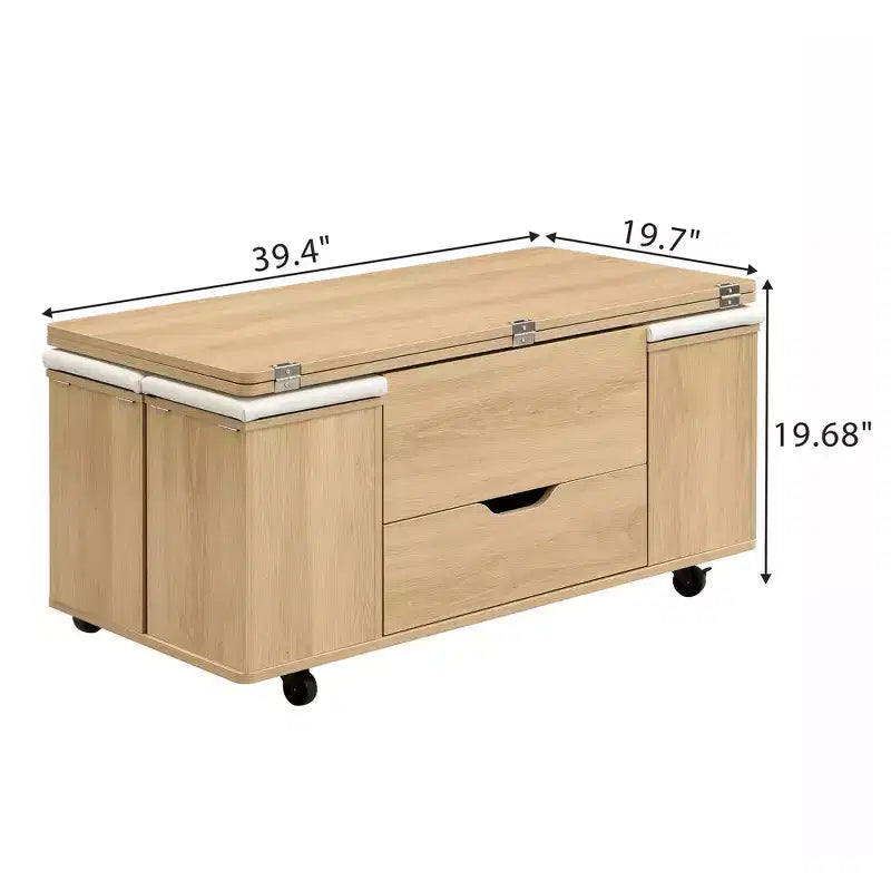 Zeus & Ruta Multi-Function Modern Lift-Top Coffee Table with Hidden Storage, 4 Stools and Casters, Perfect for Modern Living Spaces – Image 22