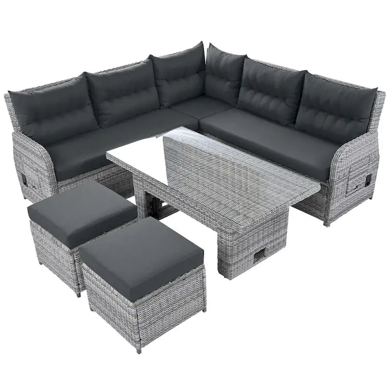 Outdoor Rattan Sectional Sofa Set with Adjustable Table & Recliners – Image 15