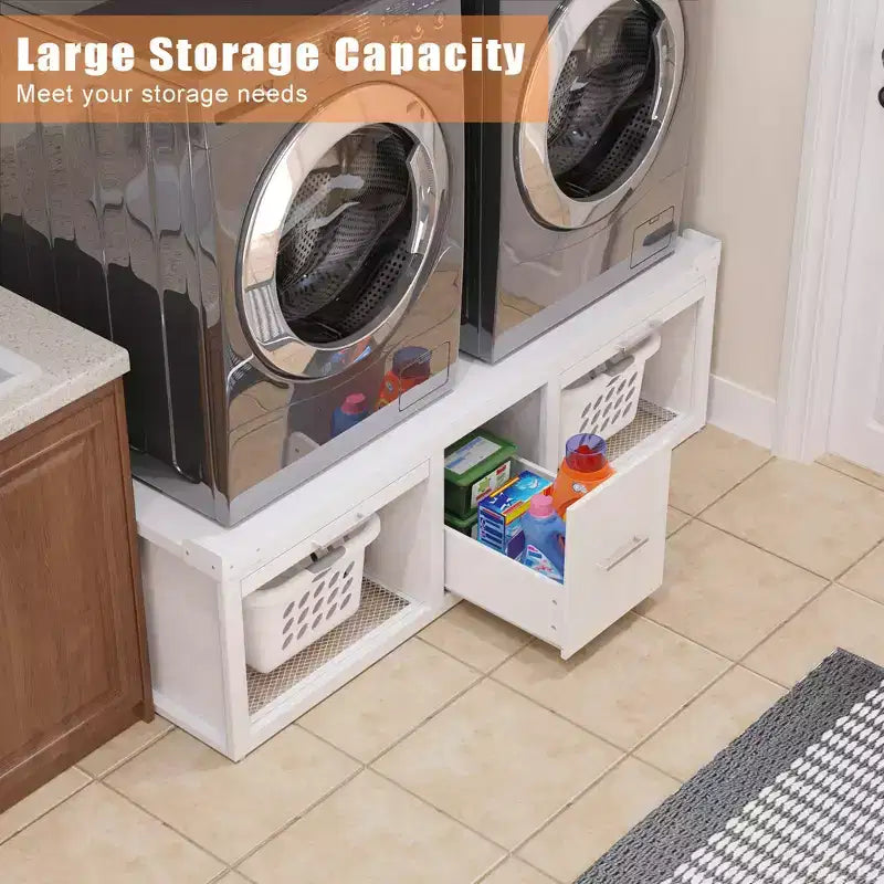 GDLF Washer and Dryer Pedestals, Universal Washer and Dryer Stand with Pull-Out Shelf,White – Image 8