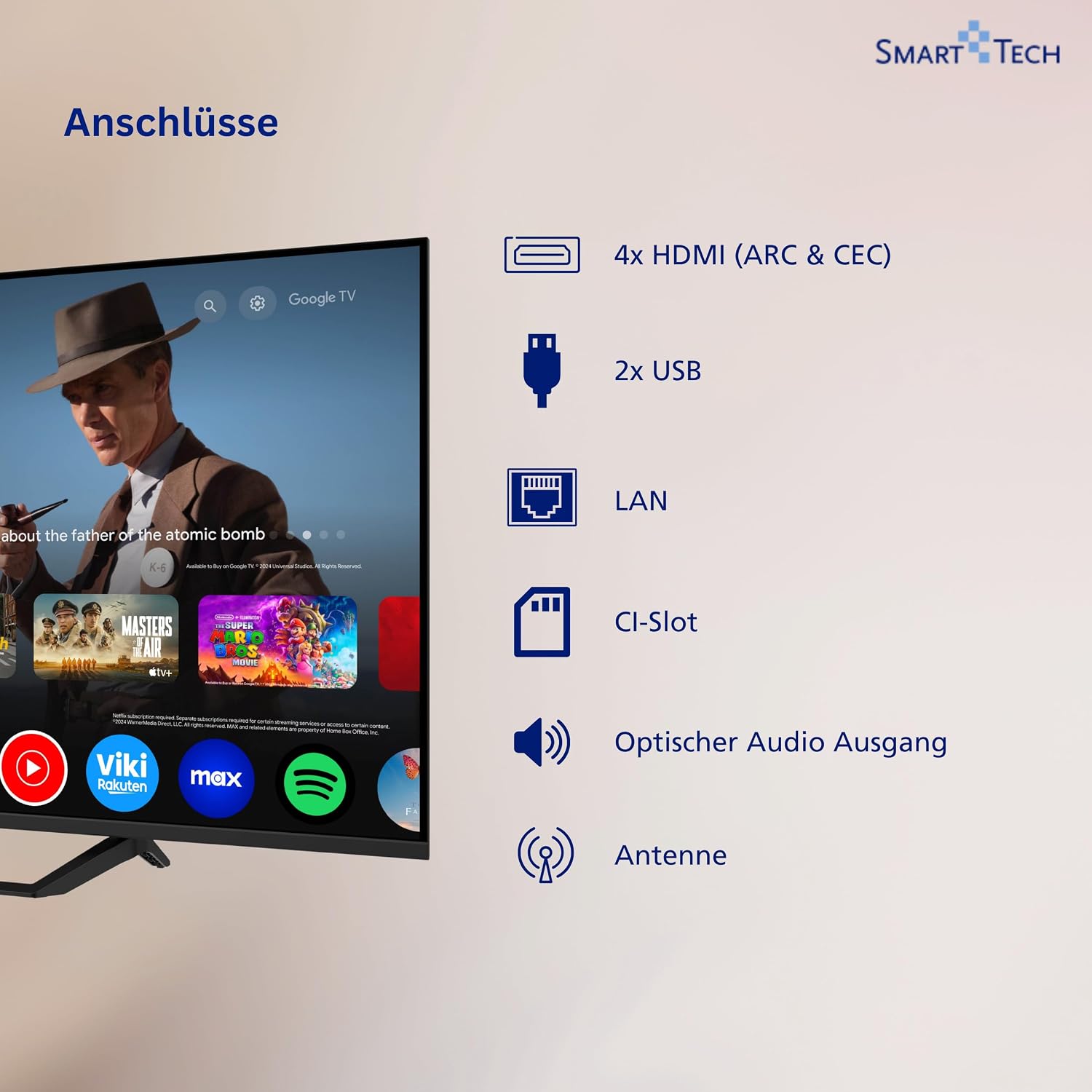 Smart Tech QLED 43QG06V2 Téléviseur Google TV HDR avec résolution 4K UHD, Bluetooth et Triple Tuner, Smart TV 43QG06V2 (2026) – Image 4
