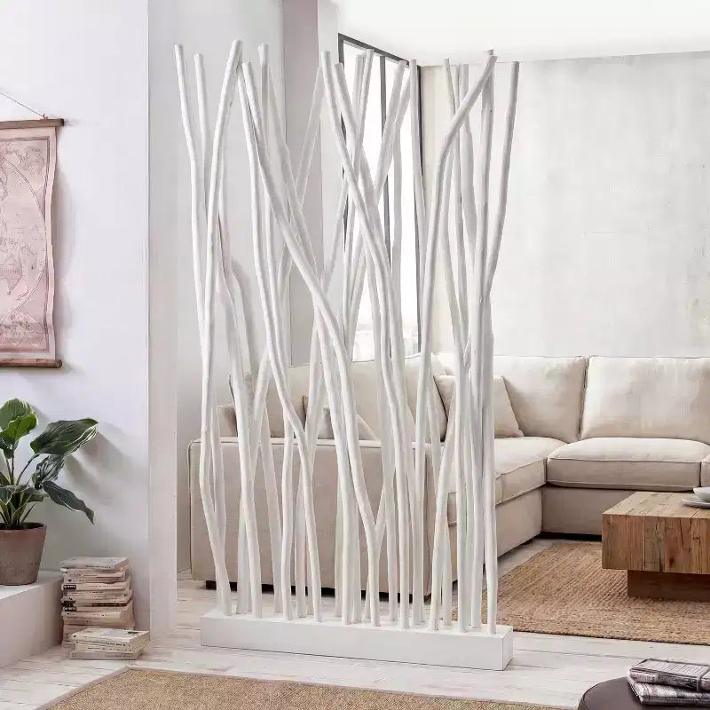 JONATHAN Y Tranquil 39W x 68H Coastal Bohemian Handcrafted Teak Branch Single Panel Room Divider – Image 11