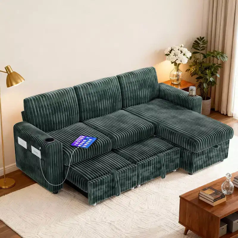 L-Shaped Sectional Sleeper Sofa with Pull-Out Bed, USB Ports & Storage – Image 30