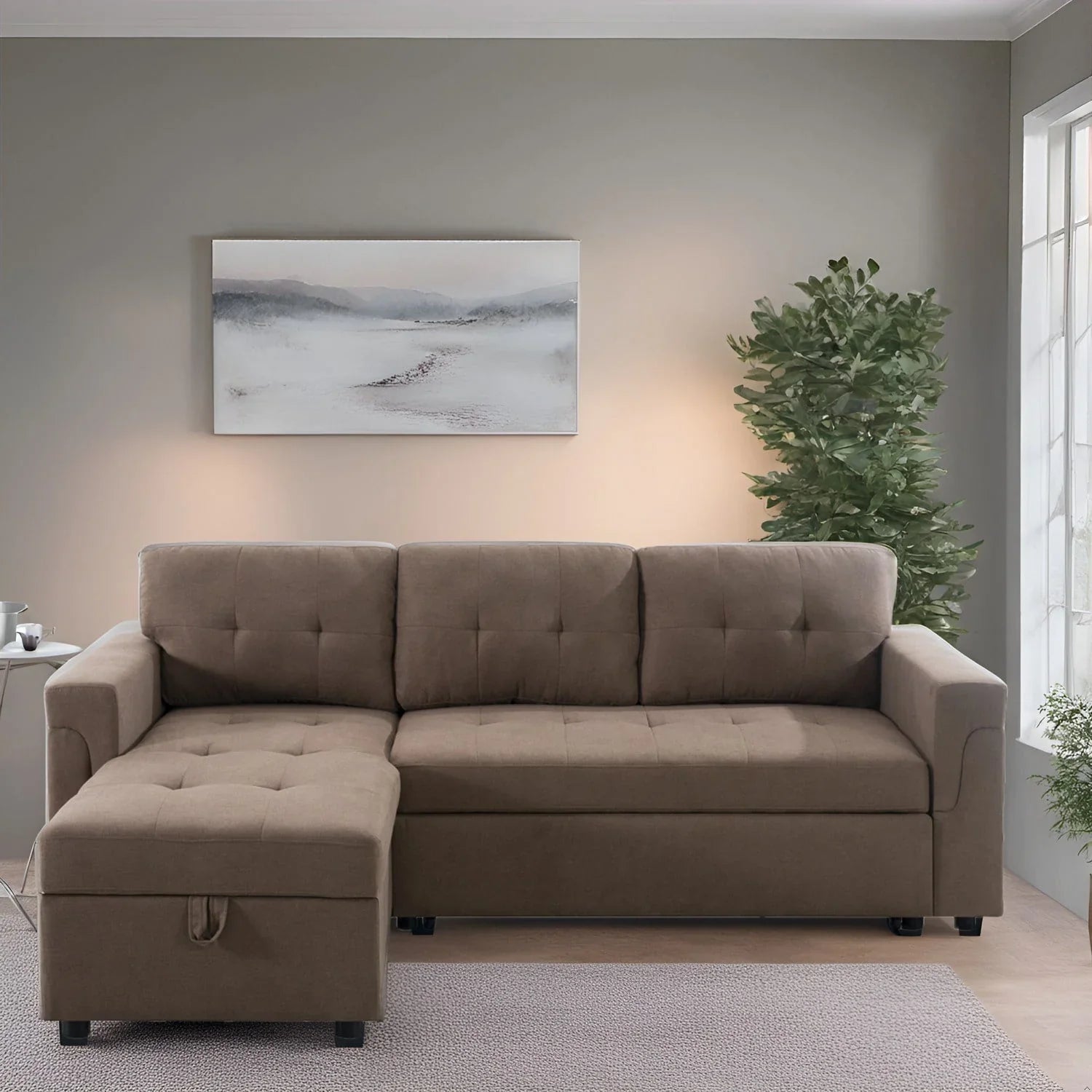 Convertible Reversible Sectional Sofa with Pull-Out Sleeper Bed, Hidden Storage Chaise, and Durable Legs – Image 14