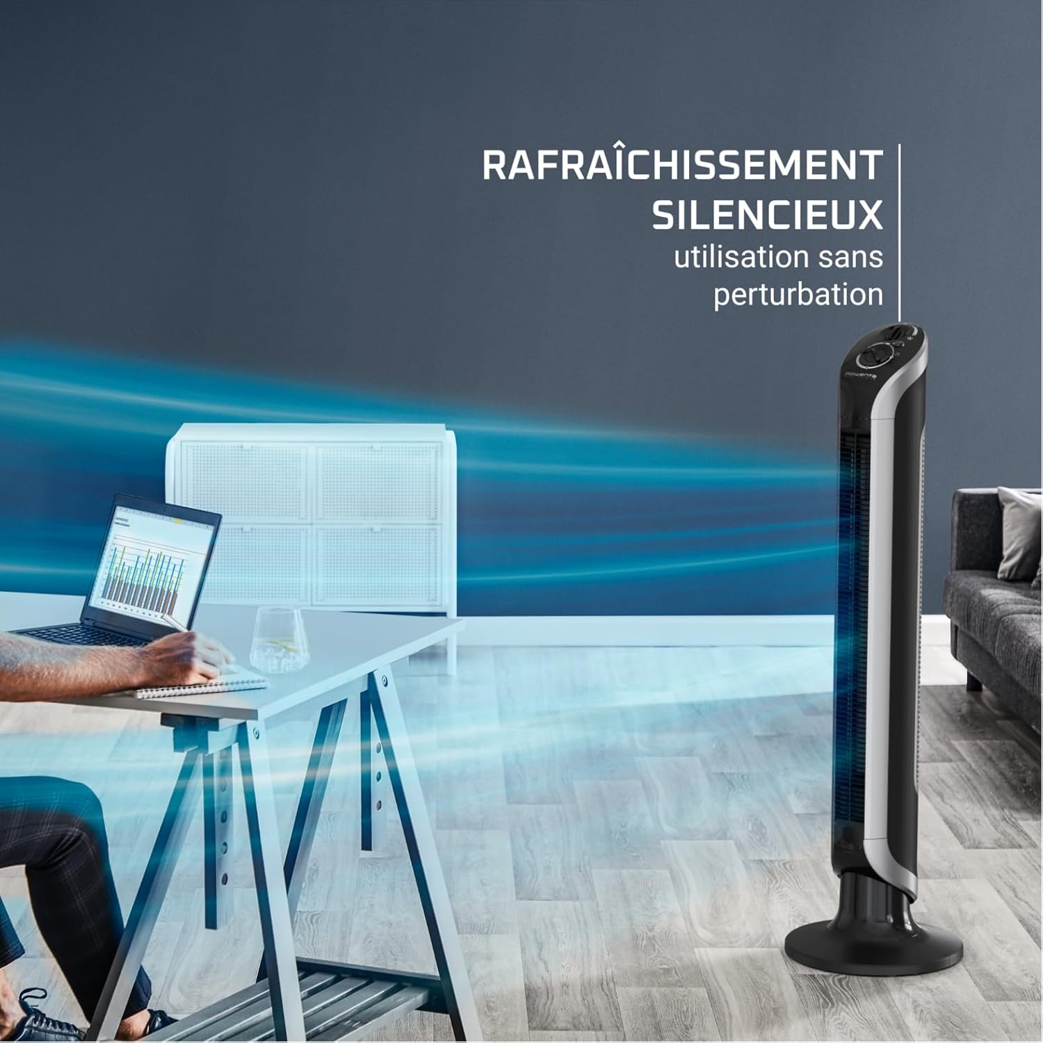 Rowenta Eole Infinite Ventilateur colonne, Rafraîchissement puissant & silencieux, Écoénergétique, Oscillation à 180°, 3 vitesses, Minuteur VU6620F2 – Image 4