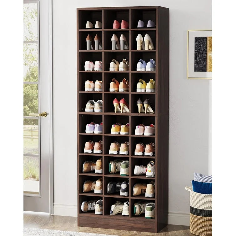 30 Pairs Tall Shoe Cabinet, 10 Tiers White Wooden Shoe Storage Rack for Closet, Entryway - 10-tier – Image 4