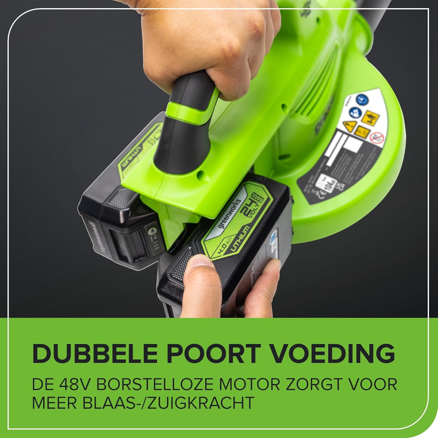Greenworks 48V(24V x 2) Aspirateur Souffleur Sans fil de Feuilles à Batterie Bandoulière, Moteur Sans Balais, 386km/h, 14.73m³/min,Sac Mulching 45L, 2 Batteries 4Ah,Chargeur,Garantie 3 Ans BL48L421-01 – Image 8