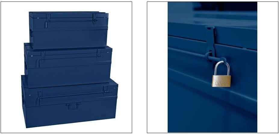 Cogex - Lot de 3 caisses métal cadenassables - Bleu - Dimensions: 70700x330x310 mm, 100800x390x340 mm, 150900x450x370 mm – Image 6