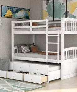 Twin Bunk Bed with Ladder, Safety Rail, Twin Trundle Bed with 3 Drawers for Teens Bedroom, Guest Room Furniture