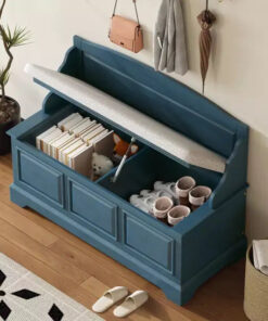 Alternative view of GDFStudio Ruth Mid-Century Modern Style Entryway Shoe Storage Bench with Hidden Storage and Linen Cushion