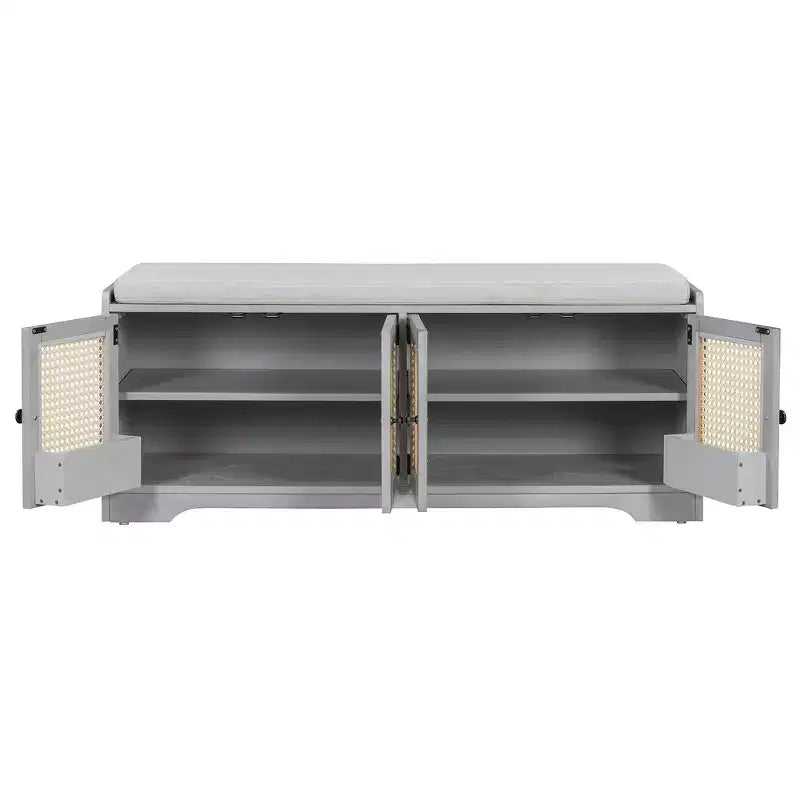 Whisen Rustic Wood Storage Bench, Entryway Shoe Bench with Removable Cushion, Adjustable Shelves – Image 57