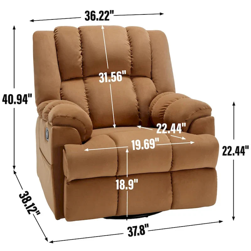 Lazy Boy Swivel Rocker Fabric Recliner Chair, Overstuffed Large Manual Recliner Glider with Pillow Top Arms and Cushion Back – Image 32