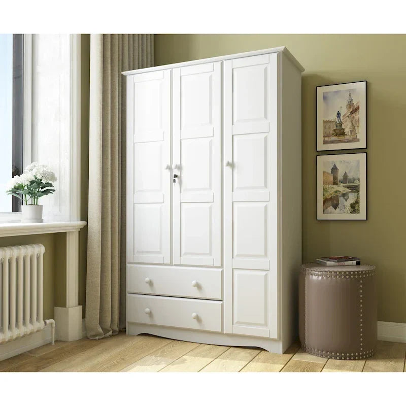3-Door Wardrobe Armoire - White/Mocha/Java - Solid Wood – Image 11