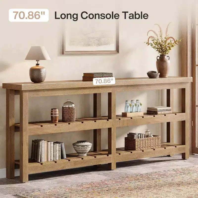 Tribesigns 70.86 Extra Long Console Table, Farmhouse 3-Tier Entryway Table, Wood Sofa Table Behind Couch for Living Room, Hallway, Foyer – Image 7