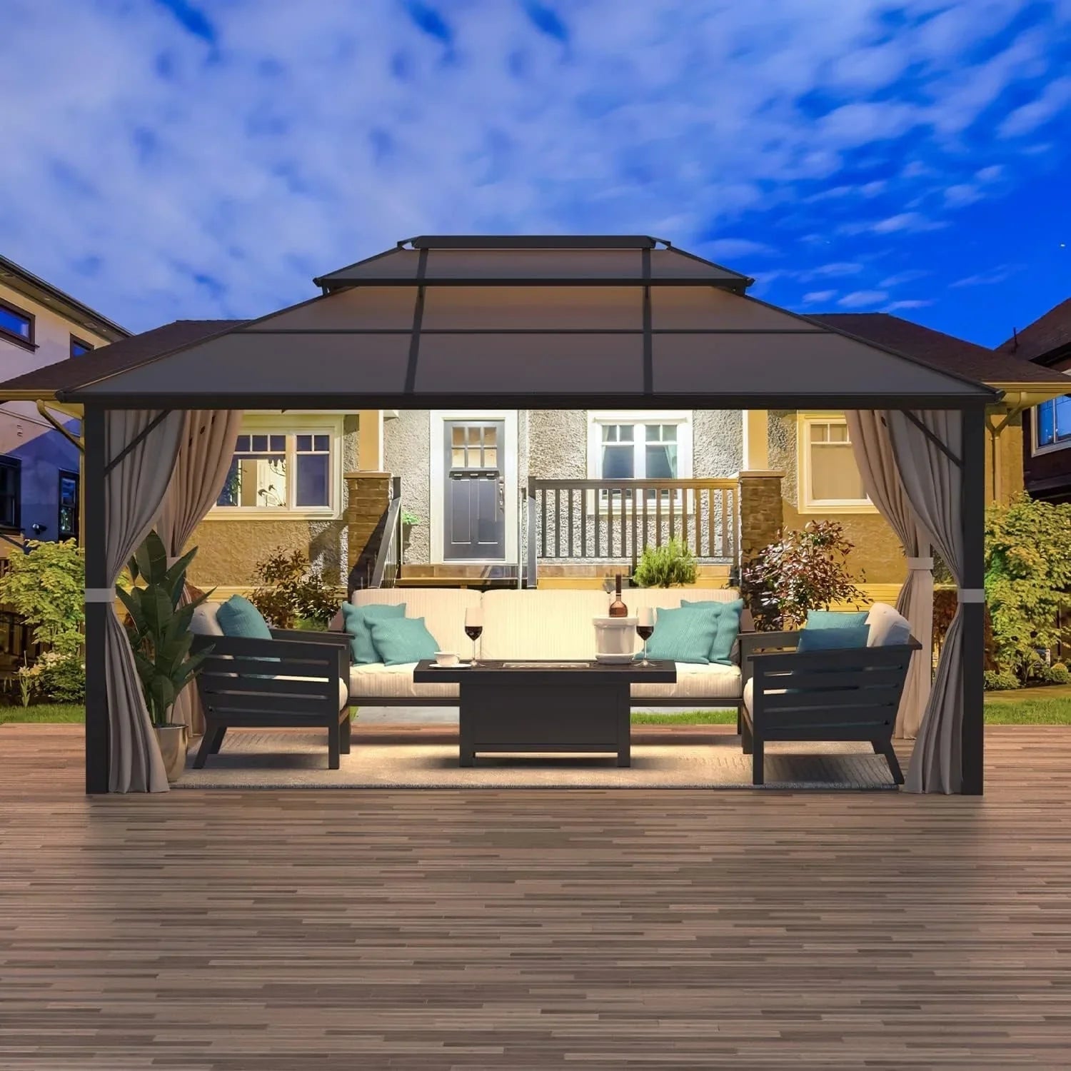 EROMMY Hardtop Gazebo,Outdoor Pergola with Double Roof & Netting & Curtains,Heavy Duty Canopy for Patio, Backyard, Pool party – Image 2
