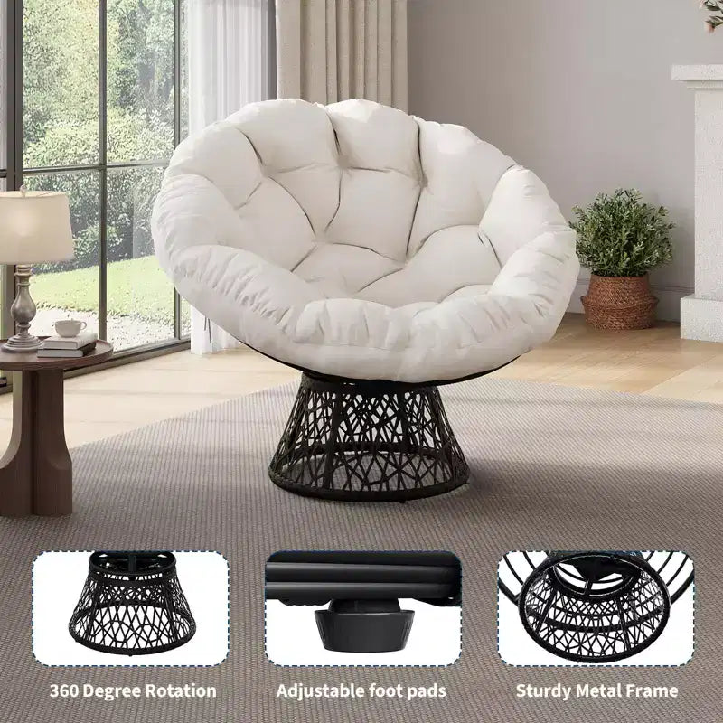 Oversized Rocking Patio Chair, Handwoven Rattan, Ergonomic Wicker Chair, Heavy-Duty Steel Frame, 360 Swivel Base, for Living Room, Bedroom – Image 5