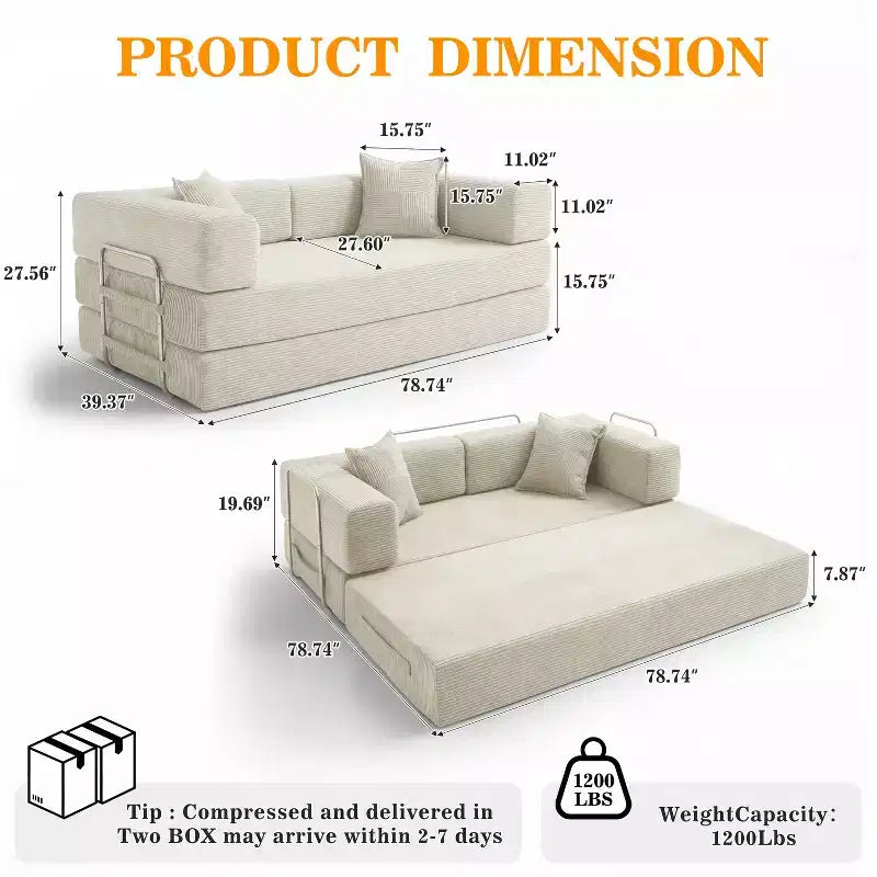 Dyonery 78Folding Sofa Bed Convertable Corduroy Couch King Size Floor Sleeper 4-in-1 DIY Combination Modular Sofa Fold Out Comfy sofa. – Image 7