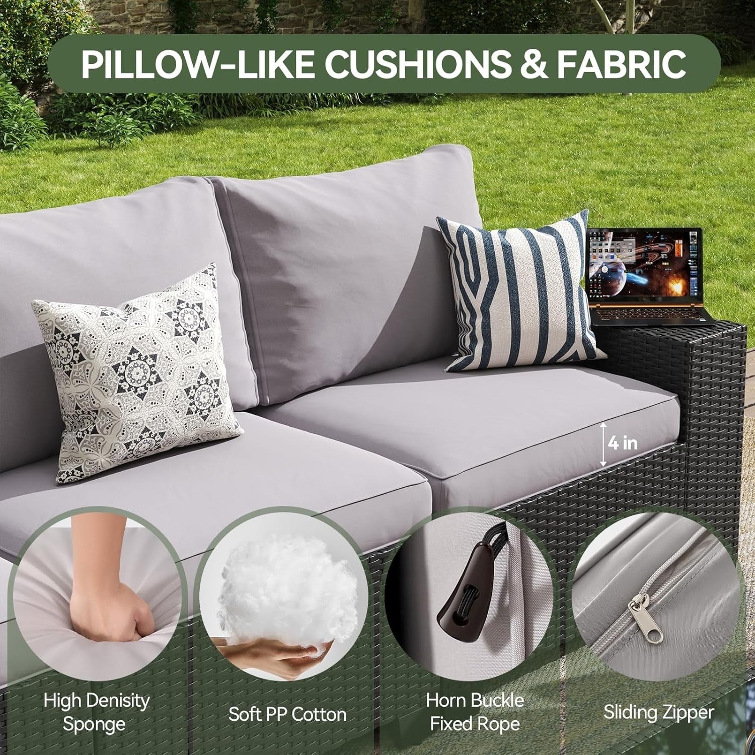 Outdoor Patio Furniture Sets with 4in Thicken Cushion – Image 21