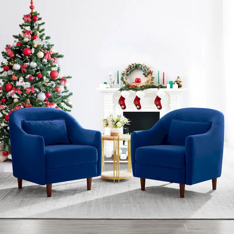 28.34W Set Of 2 Accent Armchair, Velvet Barrel Chair with Solid Wood Legs – Image 24