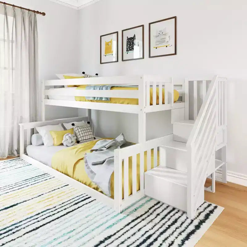 Max & Lily Wooden Twin over Full Low Bunk Bed for Kids with Staircase – Image 3