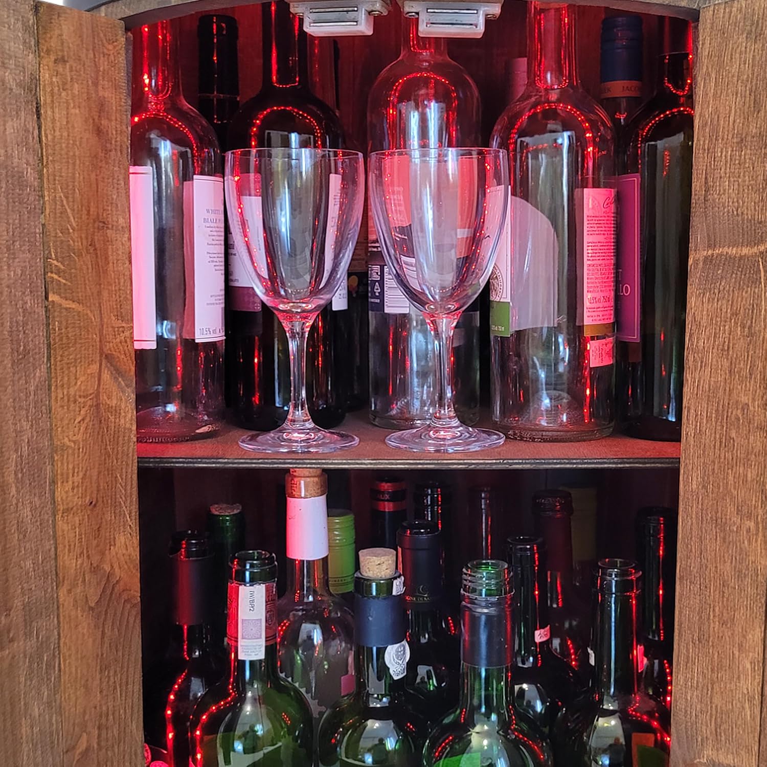 weeco Tonneau en Bois avec LED RGB et Deux Étagères – Mini Bar avec Portes – Couleur Wenge, Brun Foncé – Dimensions 80x50cm – Image 8