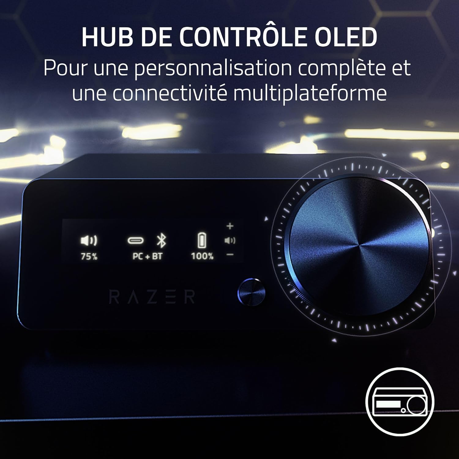 Razer Kraken V4 Pro - Casque de Jeu sans Fil avec hub de contrôle - Sensa HD haptics (hub de contrôle OLED, Triforce 40mm Drivers, HyperSpeed & Bluetooth, THX Spatial Audio, RGB) Noir – Image 6