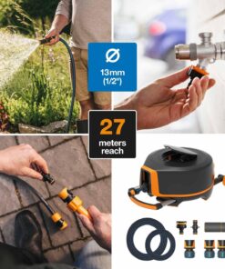 Alternative view of Fiskars Devidoir XL avec Roues, Set d'Arrosage Tout-en-1, Tuyau de 27 m, Tuyau à Enroulement automatique, Tuyau de taille universelle diamètre 13 mm , Raccord universel pour Robinet, noir/orange, 1025933