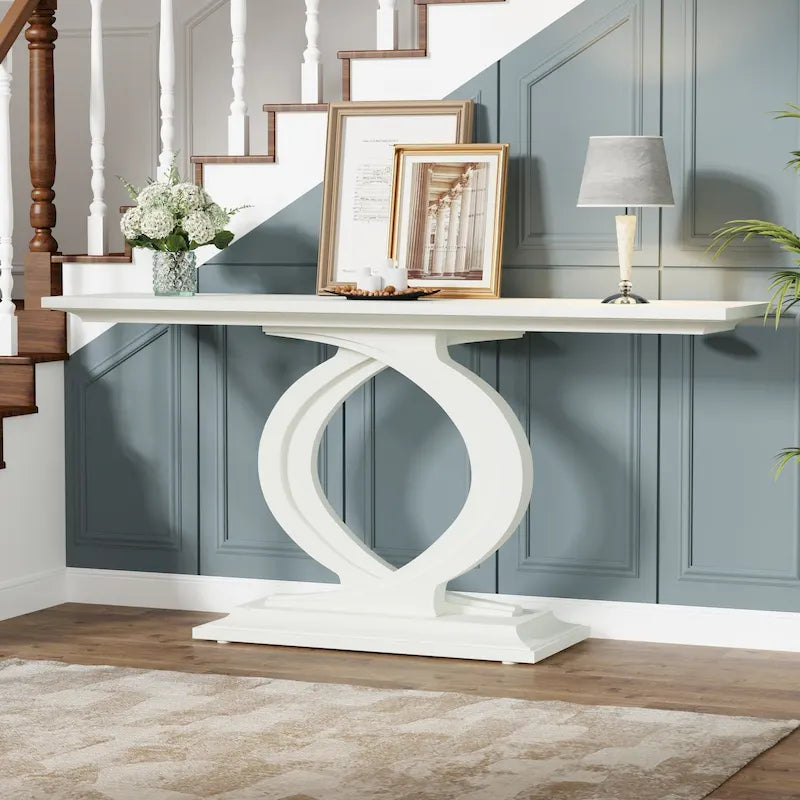 59 Inch Console Table for Entryway, White Farmhouse Sofa Tables for Living Room – Image 2