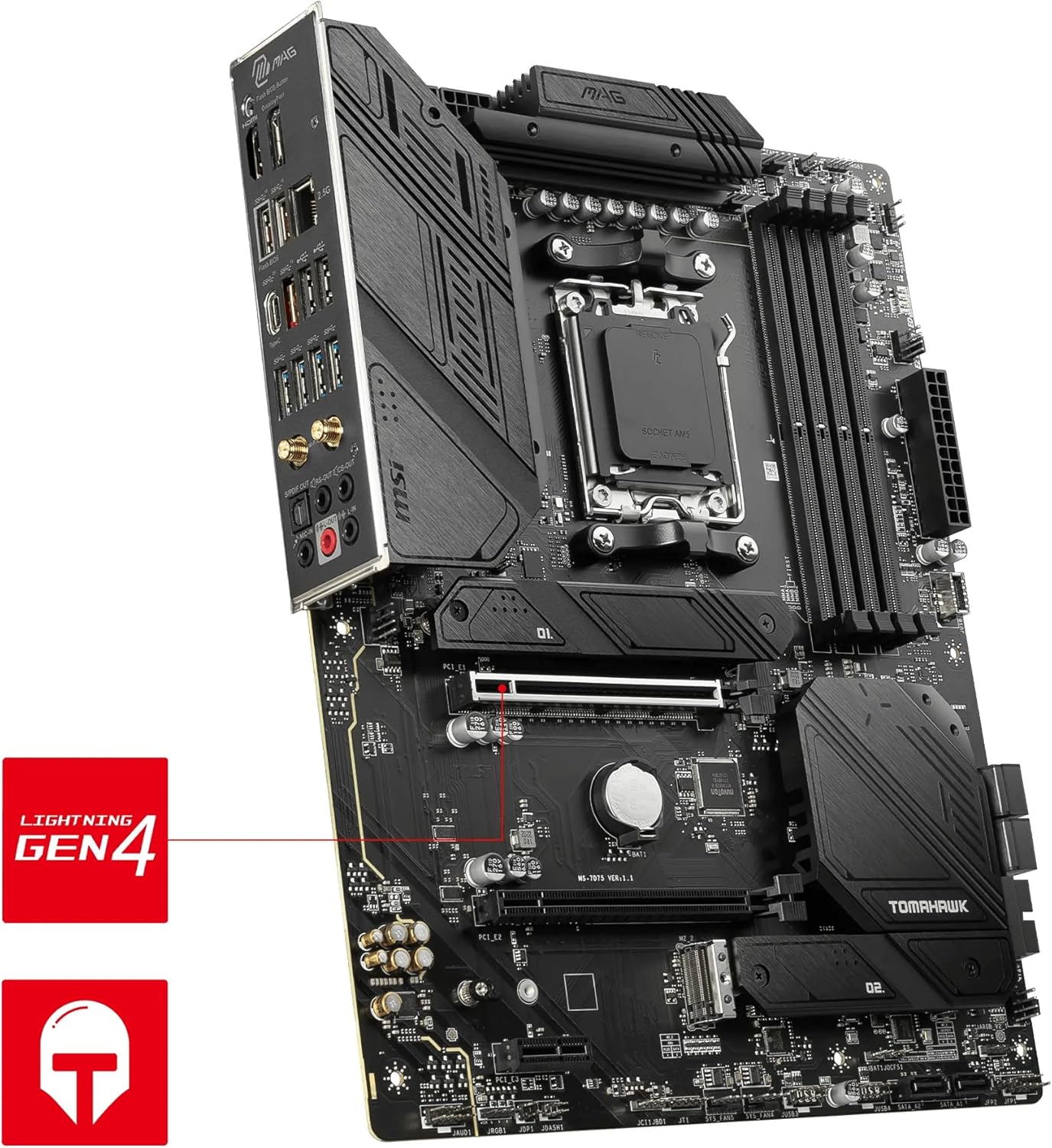 MSI MAG B650 Tomahawk WiFi Carte mère, ATX - pour Processeurs AMD Ryzen 7000, AM5 - VRM Duet Rail 14 Phases, SPS 80 A - DDR5 Memory Boost 6400+ MHz/OC, 2 x Slots PCIe 4.0 x16, 3 x Slots M.2 Gen4 – Image 5