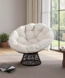 Oversized Rocking Patio Chair, Handwoven Rattan, Ergonomic Wicker Chair, Heavy-Duty Steel Frame, 360 Swivel Base, for Living Room, Bedroom