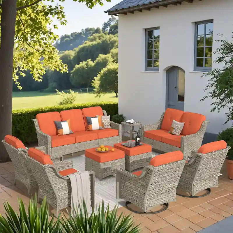 XIZZI 9-piece Outdoor Patio Furniture Conversation Set with Swivel Chair – Image 16