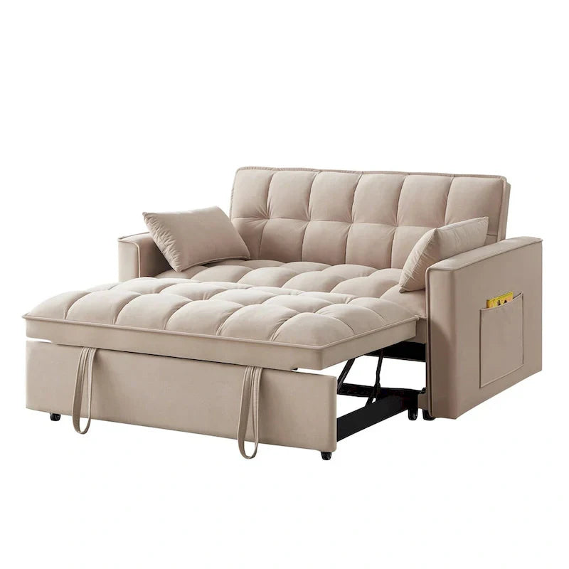 4 in1 Loveseat Sofa Bed with Armrests & Storage Pockets, Multi-Function Tufted Pull-out Sofa Bed with Adjustable Backrest – Image 51