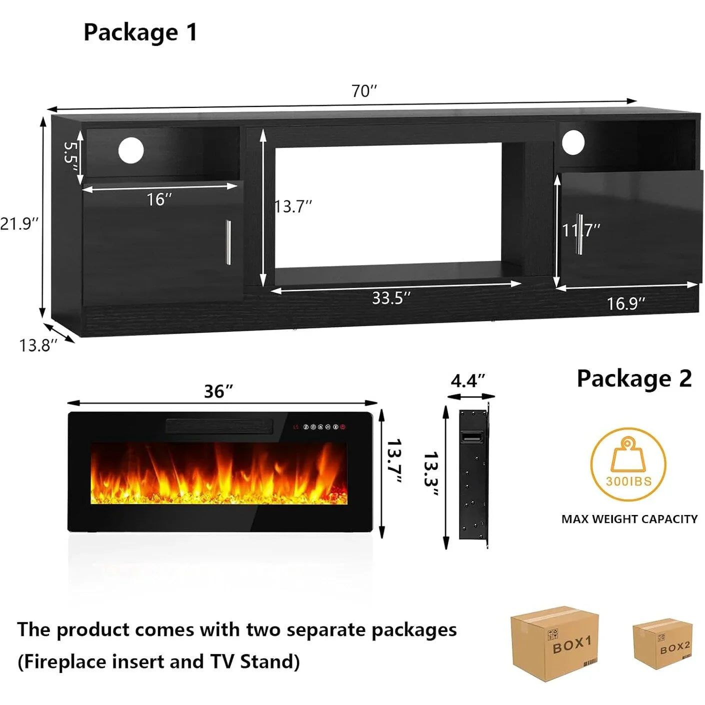 Bossin 70 Fireplace TV Stand with 36 Electric Fireplace, TV Stand for TVs Up to 80, 16 Colors LED Lights/Entertainment Center – Image 36