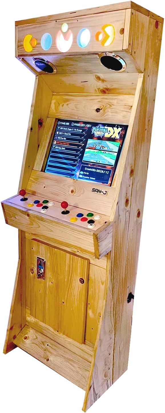 Machine d'arcade rétro en Bois - Fait Main – Borne 2 Joueurs avec +4000 Jeux Classiques, écran LCD 22, Plug & Play – San-J (Nature) – Image 2