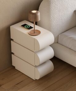 Homary Table de Chevet LED Intelligente Étroite 3 Tiroirs, Chargeur sans Fil USB/Type-C, Petit Meuble de Rangement pour Chambre Adulte (1, Étroit)