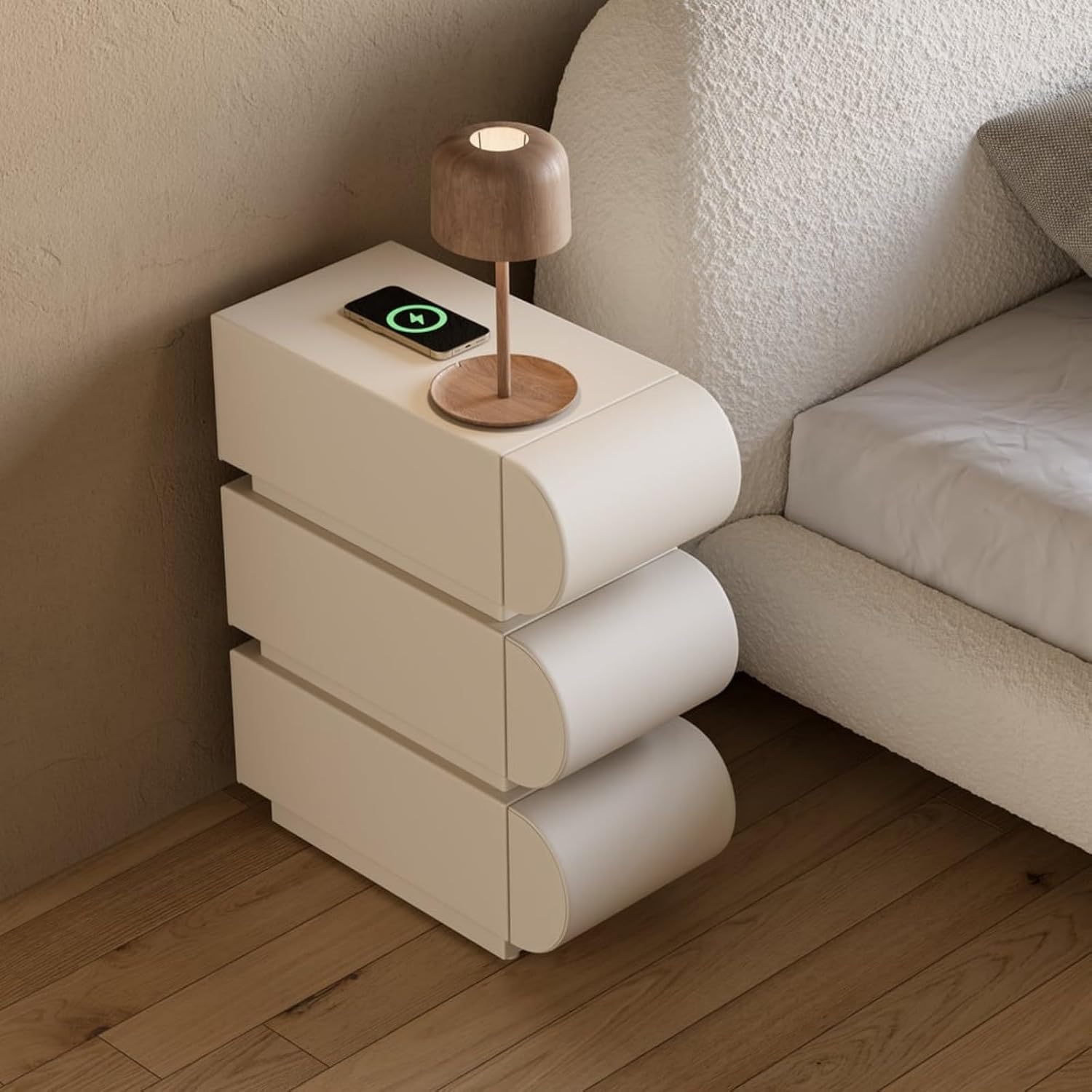 Homary Table de Chevet LED Intelligente Étroite 3 Tiroirs, Chargeur sans Fil USB/Type-C, Petit Meuble de Rangement pour Chambre Adulte (1, Étroit)
