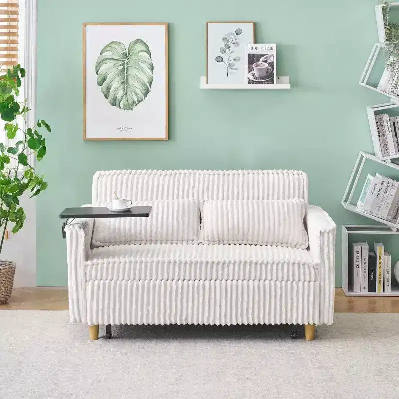 TUYOHW Space-Saving Convertible Sofa,Corduroy Sofa Bed with Movable Tabletop & USB Port,Multi-Functional Loveseat for Living Room – Image 2