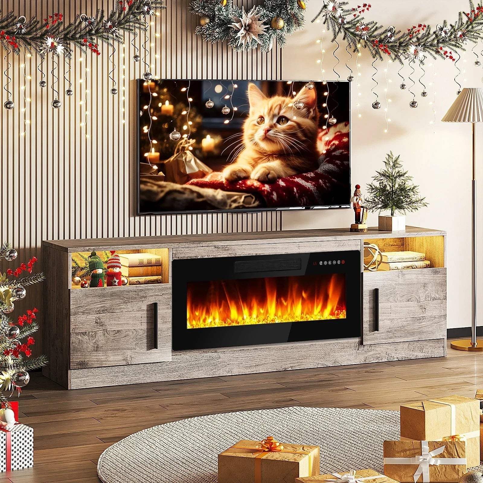 Bossin 70 Fireplace TV Stand with 36 Electric Fireplace, TV Stand for TVs Up to 80, 16 Colors LED Lights/Entertainment Center – Image 29