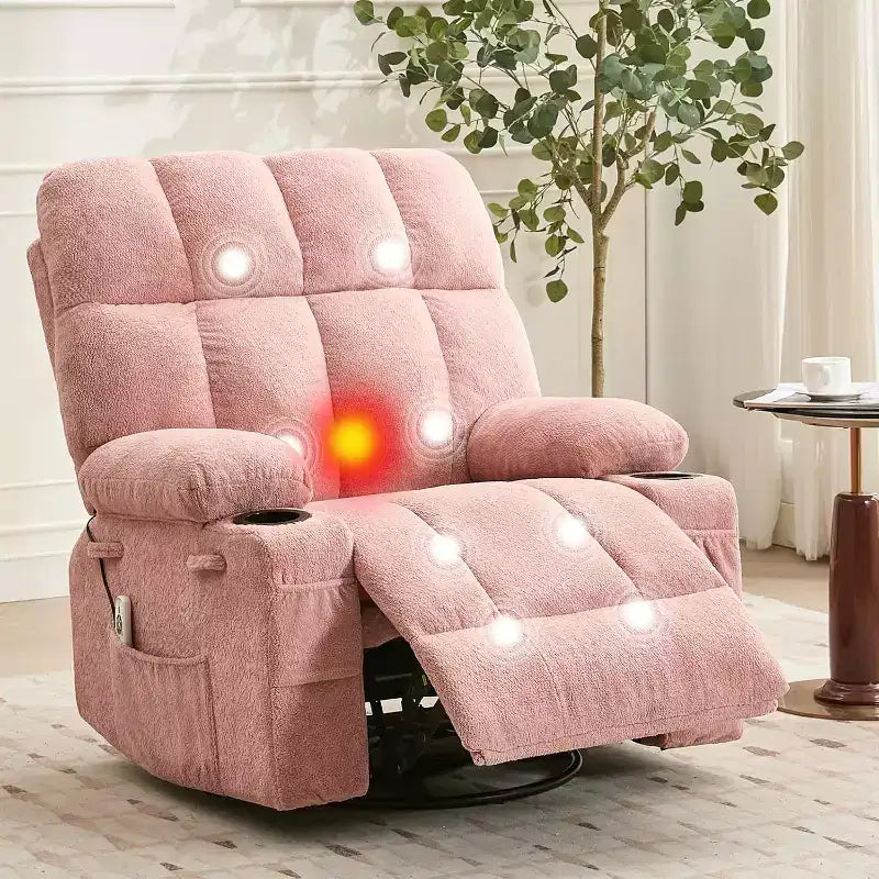 Oversized Recliner Chair for Adults, Manual Swivel Rocker Sofa, Side Pockets & Cup Holders for Big and Tall Persons, Living Room – Image 22