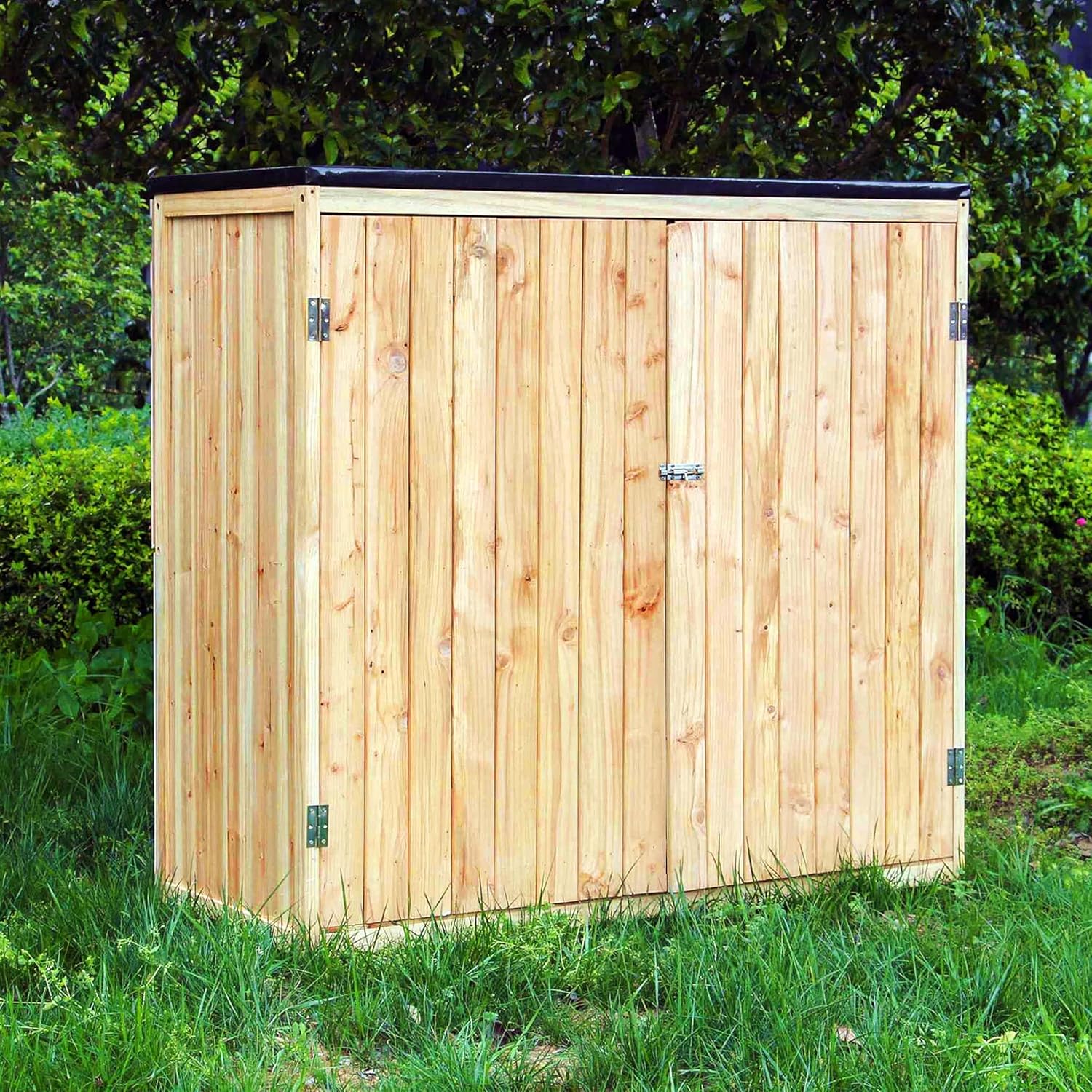 Wiltec Abri de Jardin – 1360 x 580 x 1270 mm – en Bois Verni – avec Toit revêtu par PVC et 2 Portes – Cabane Remise pour Rangement Outils pour Jardin, Terrasse & Balcon – Image 2