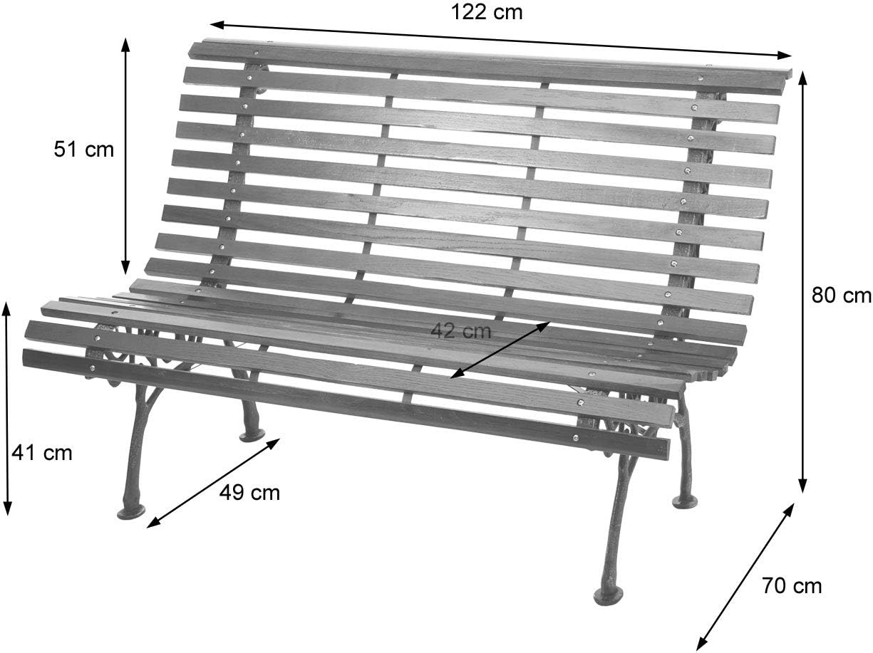 Banc de Jardin HWC-F97, Banc du Parc, Banquette en Bois, Fonte, 3 Places, 122cm, 22kg - Marron Clair – Image 2