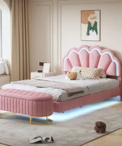 Alternative view of 2-Pieces Bedroom Sets Full LED Platform Bed with Storage Ottoman