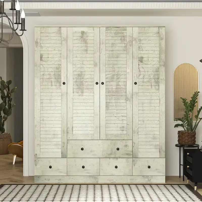 Wardrobe Armoire Closet 59W Large Freestanding Wardrobe Cabinet White – Image 5