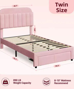 Alternative view of 2 Pack Twin Bed Frame with Storage Drawers & Headboard, Velvet Upholstered, Low Profile, Noise-Free, Easy Assembly Pink