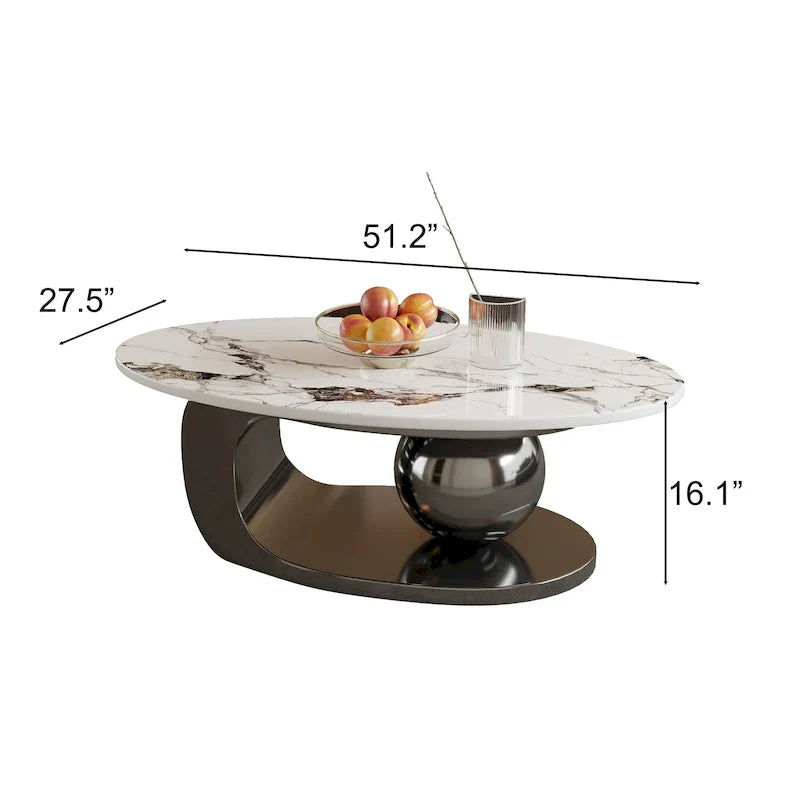 51 Modern Pandora Oval Coffee Table with Glossy Sintered stone top, Luxury Coffee Table, Stainless Steel Legs for Livingroom – Image 38