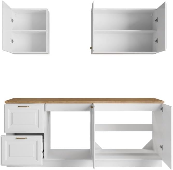 Vente-unique - Cuisine compléte - avec Plan de Travail 200 cm - Blanc et Naturel - CELOMIA – Image 5