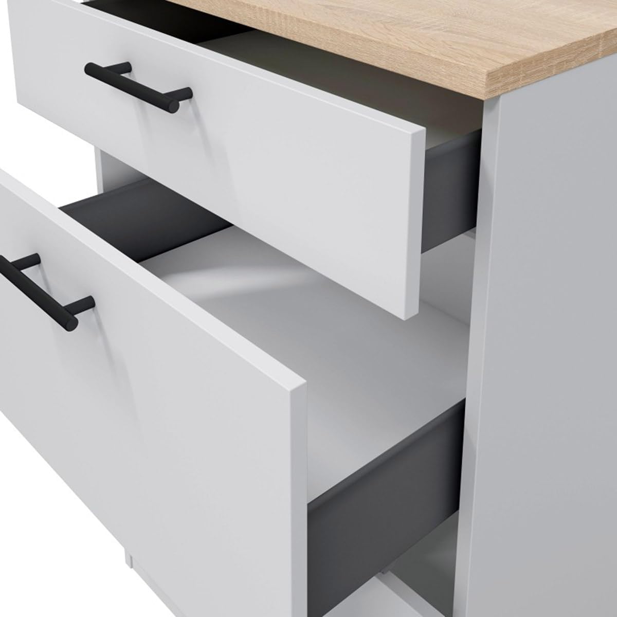 PEGANE Meuble Bas de Cuisine de 3 tiroirs avec Plan de Travail Coloris Blanc Brillant/chêne Canadien - Hauteur 90 x Longueur 60 x Profondeur 60 cm – Image 5