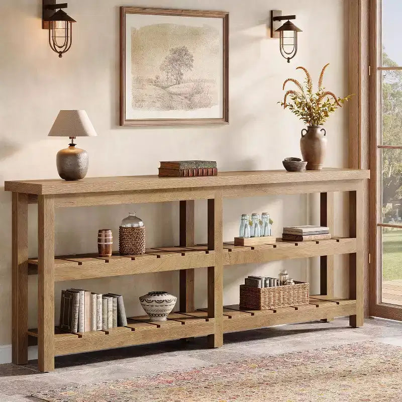 Tribesigns 70.86 Extra Long Console Table, Farmhouse 3-Tier Entryway Table, Wood Sofa Table Behind Couch for Living Room, Hallway, Foyer – Image 2