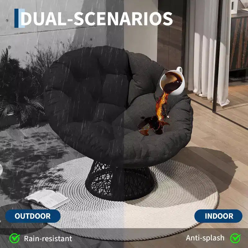 Oversized Rocking Patio Chair, Handwoven Rattan, Ergonomic Wicker Chair, Heavy-Duty Steel Frame, 360 Swivel Base, for Living Room, Bedroom – Image 15
