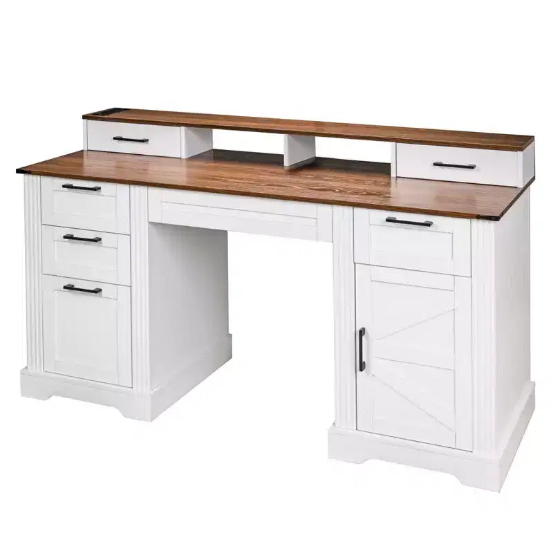 59 Executive Desk with 6 Drawers, Wooden Computer Desk with File Drawer & Charging Station, Home Office Desk Conference Table for Home Office – Image 14